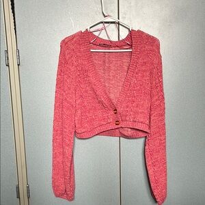 Zara Pink Cardigan with Long Sleeves and V-Neck Design